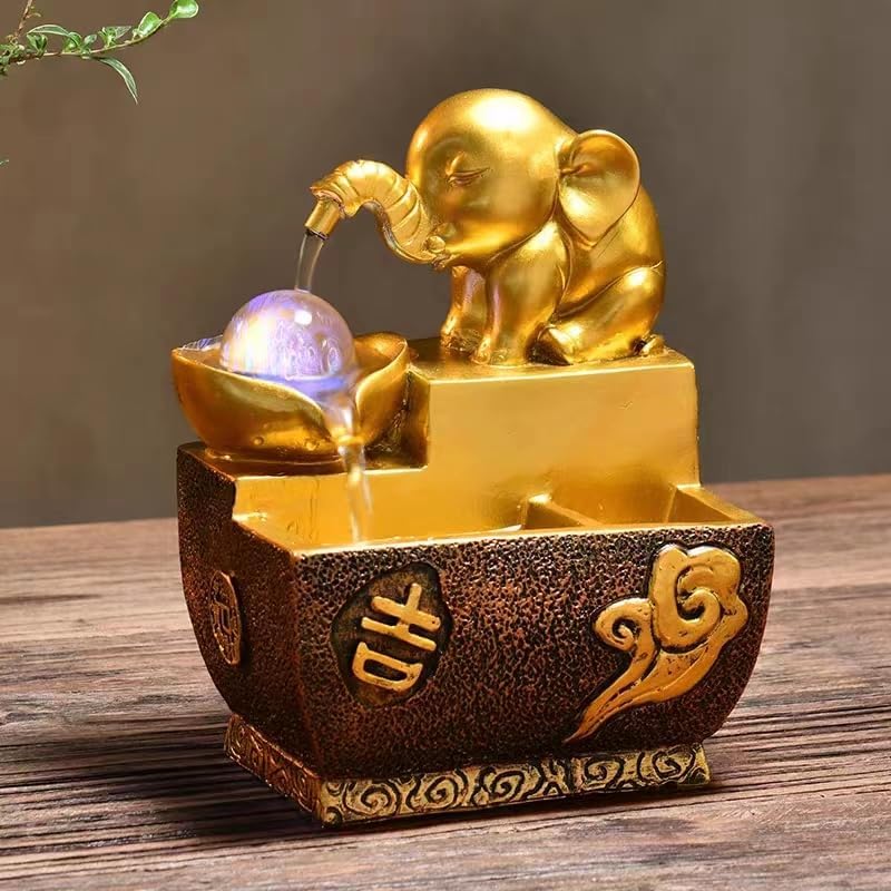 Wealthy Elephant Flowing Ornaments Circulating Water Office Living Room Desktop Light Luxury Home Decoration Housewarming Gifts (Blue)