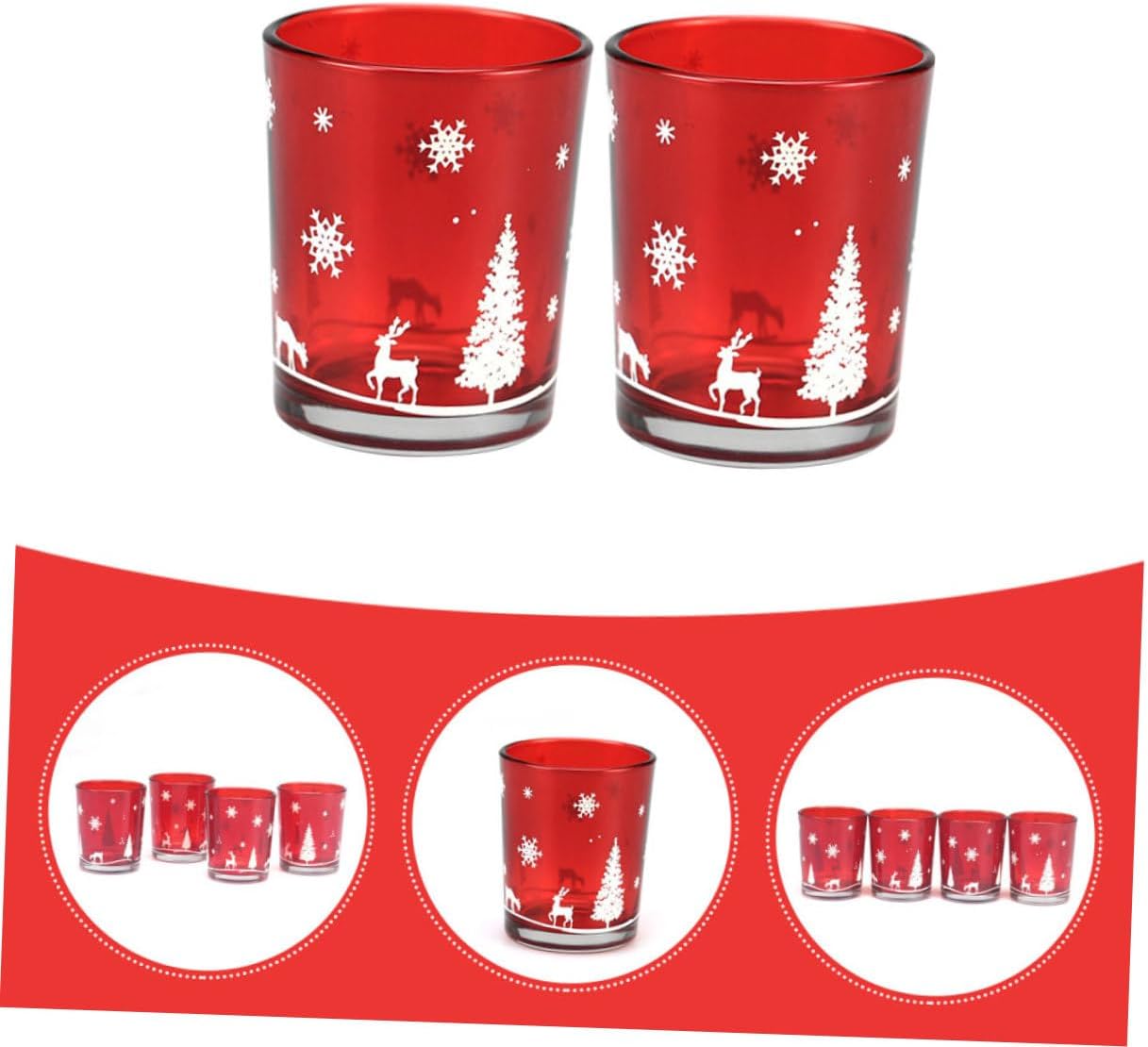 Cabilock 2pcs Red Glass Christmas Candle Holders Empty Tea Light Cups DIY Candle Containers Seasonal Home Decor Accessories for Holiday Table Centerpiece