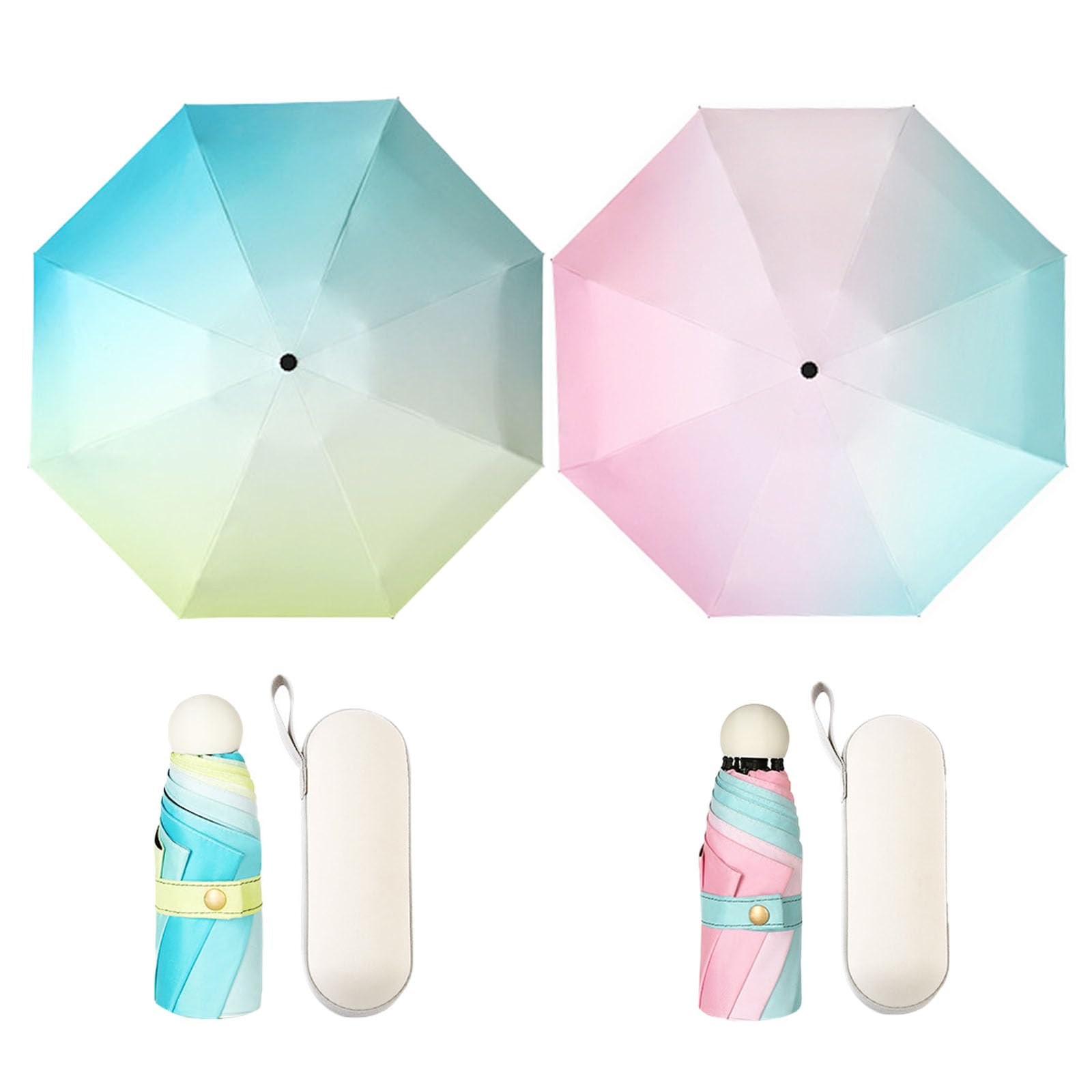 Aikelai Travel Mini Umbrella With Case, 8 Ribs Folding Small for Kids/Adult, Compact Portable for Sun and Rain, Windproof Sun Protection