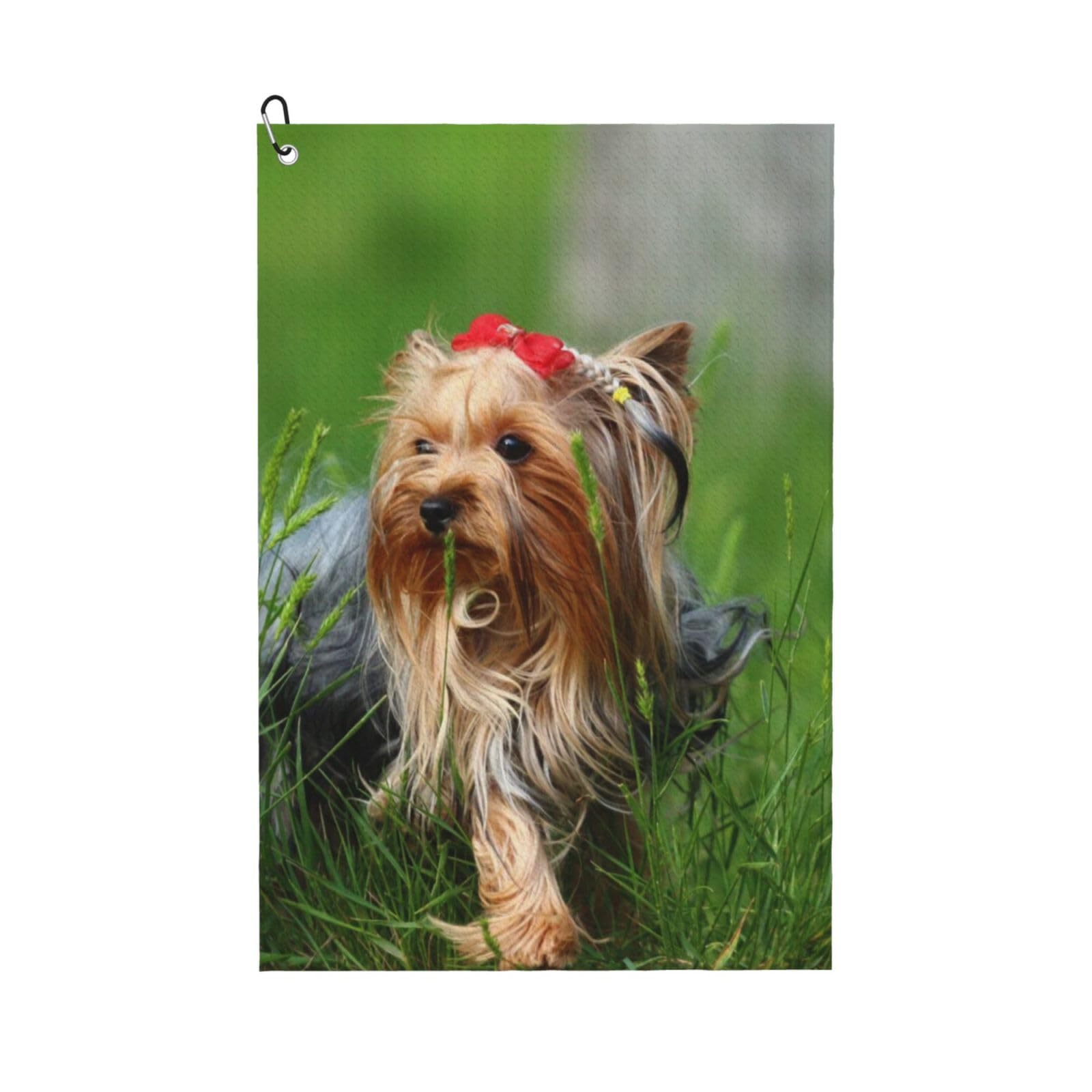 Hnnkloy Yorkshire Terrier Lawn Cute Dogs Ummer Red Bow, 16x24 in Portable Waffle Golf Towels with Carabiner Clip for Golf Bag
