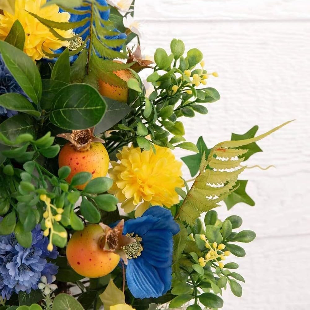 Künstlicher Sommerkranz, 35 cm, mehrfarbiger Kunststoff, für Haustür, Hängedekoration für Zuhause, Garten, Hochzeit, Party, Wand für Fensterdekoration (35 cm)