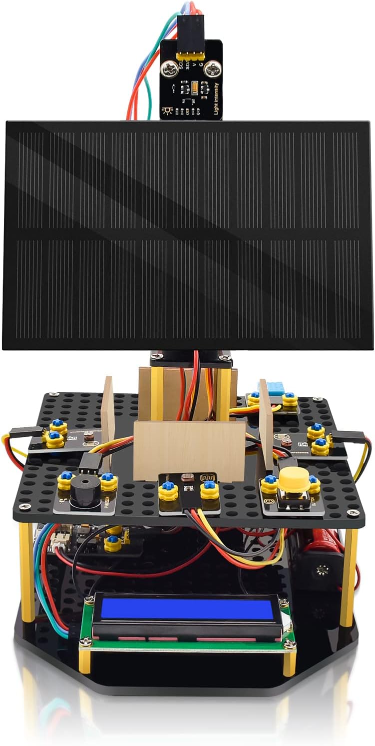 KEYESTUDIO DIY Solar Tracking Electronic Kit for Arduino, Arduino UN0 Starter Kit, Smart Phone Charging Module, BH1750 Light Sensor etc.Educational Programming Gift for Kids Teens Adults