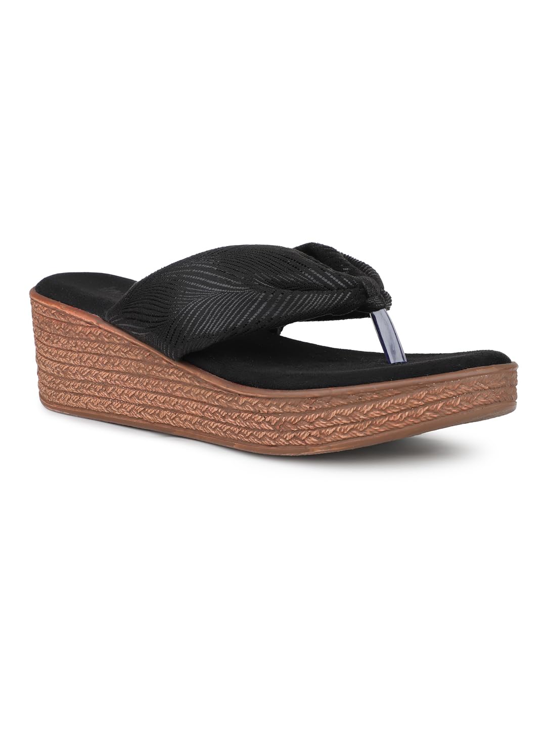 womens Women Black Metallic Print Wedge Sandals With Knot Detail Sandal-image-47