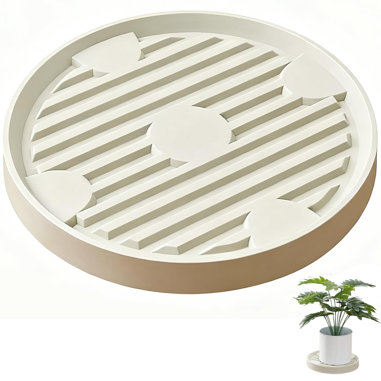 Rundrollbrett Pflanzen, Carrito de Maceta Móvil para Interiores y, Rodillo Redondo para Macetas, Plataforma Resistente para Plantas Apto para Diversos Entornos Interiores y Exteriores (Beige)