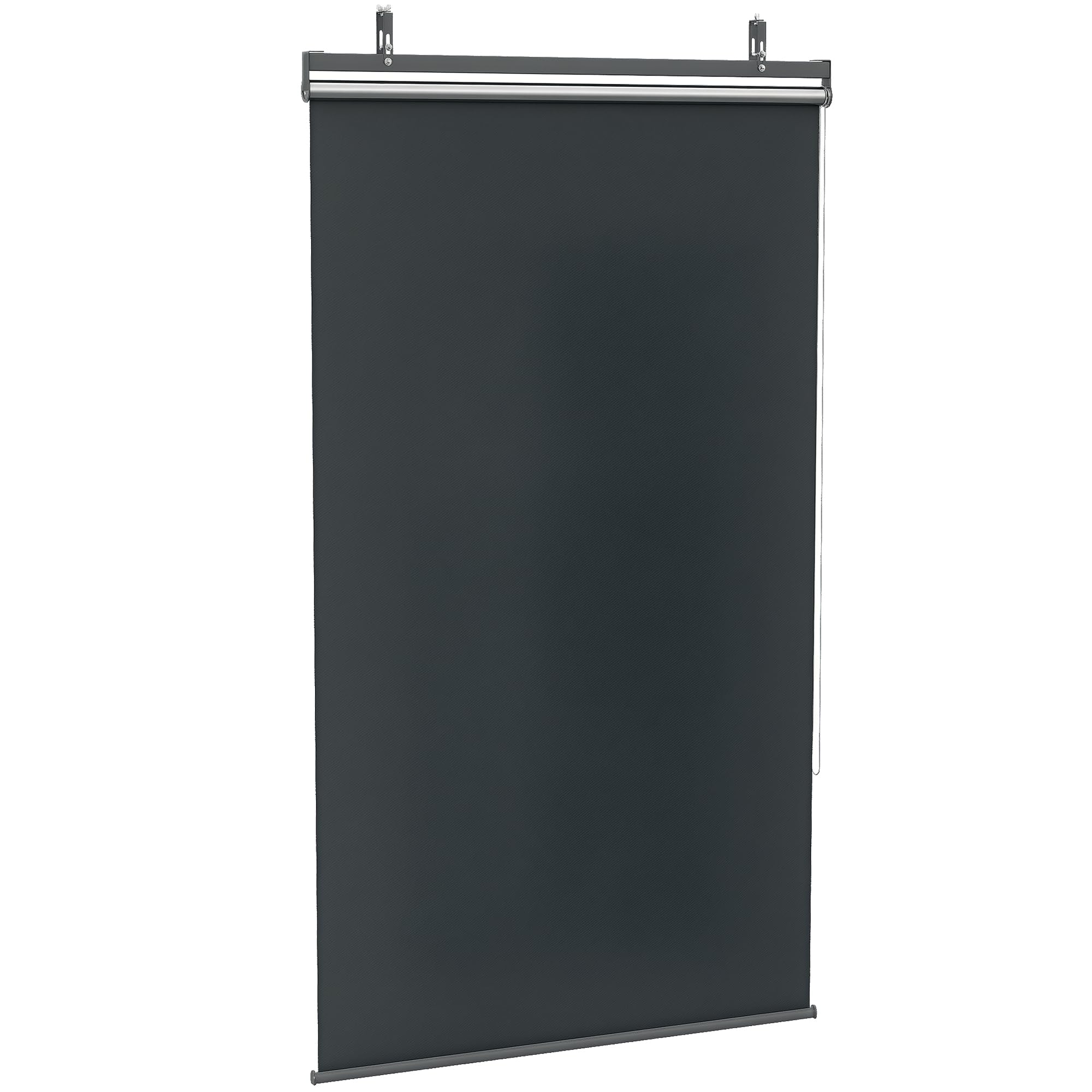 Outsunny Store extérieur Vertical Store Manuel rétractable Store Pare-​Soleil Enroulable dim. 124L x 222H cm Installation sans perçage alu. Polyester Haute densité Gris foncé
