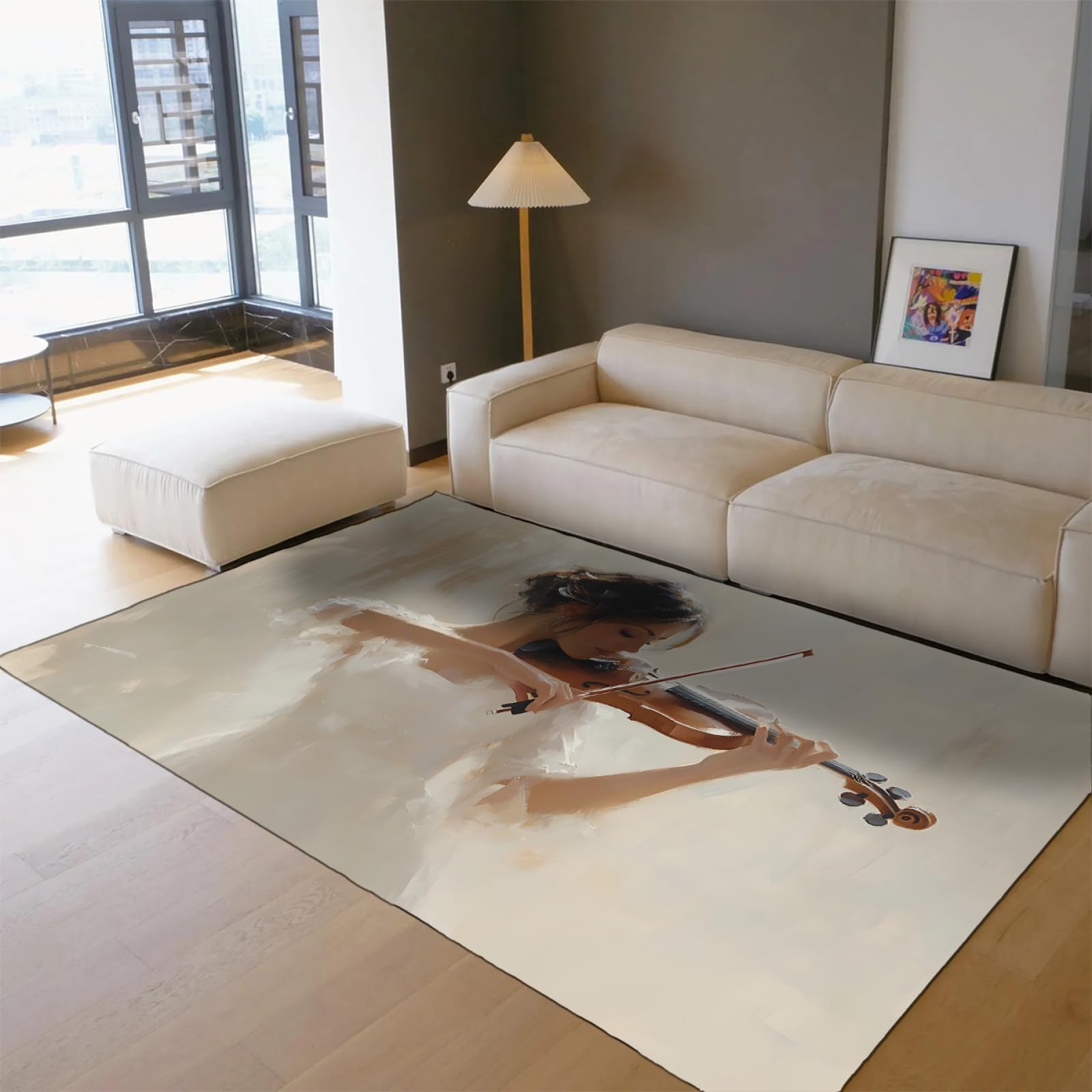 Tappeto a tema musicale per bambina alla moda per soggiorno e camera da letto, 150 x 200 cm, elegante, a pelo basso, facile da pulire, perfetto per la zona yoga