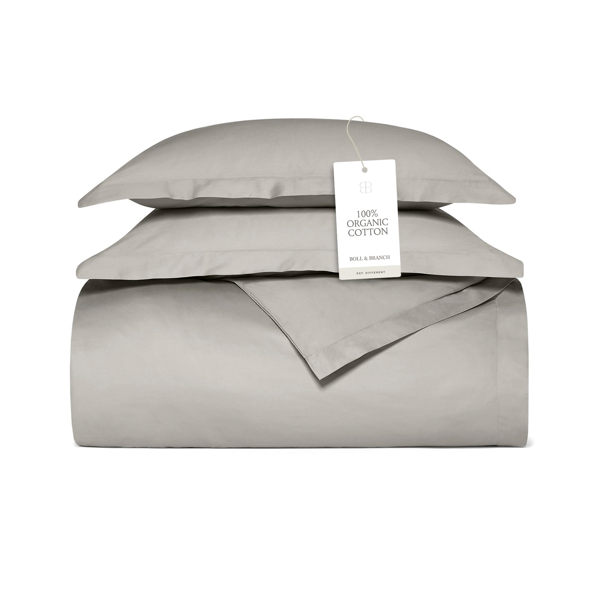BOLL & BRANCH Percale Hemmed Duvet Set - King/Cal King, Pewter - Luxury 100% Organic Cotton - 1 Duvet Cover, 2 Shams - Crisp, Naturally Cooling Weave