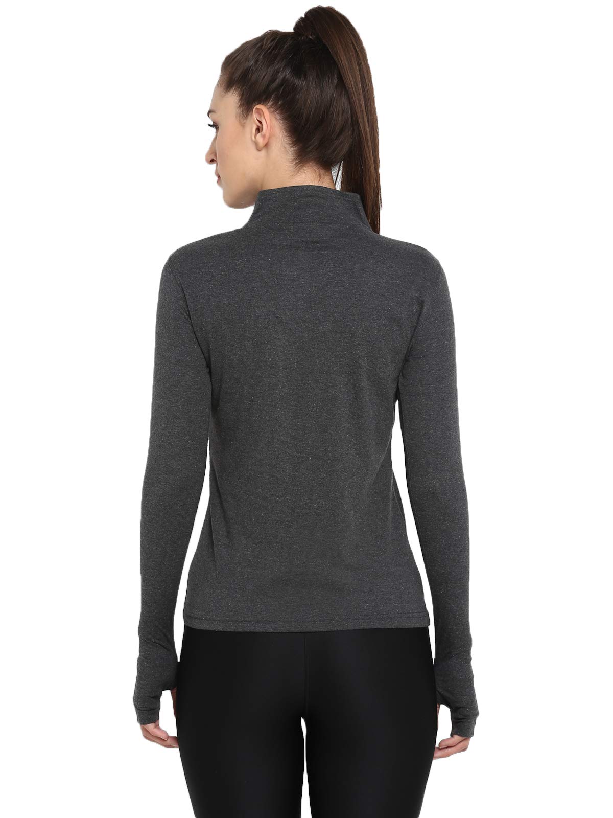 Ap'pulse Women's Long Sleeve Thumbopen 1/4 Zip Hi Neck Tshirt 1