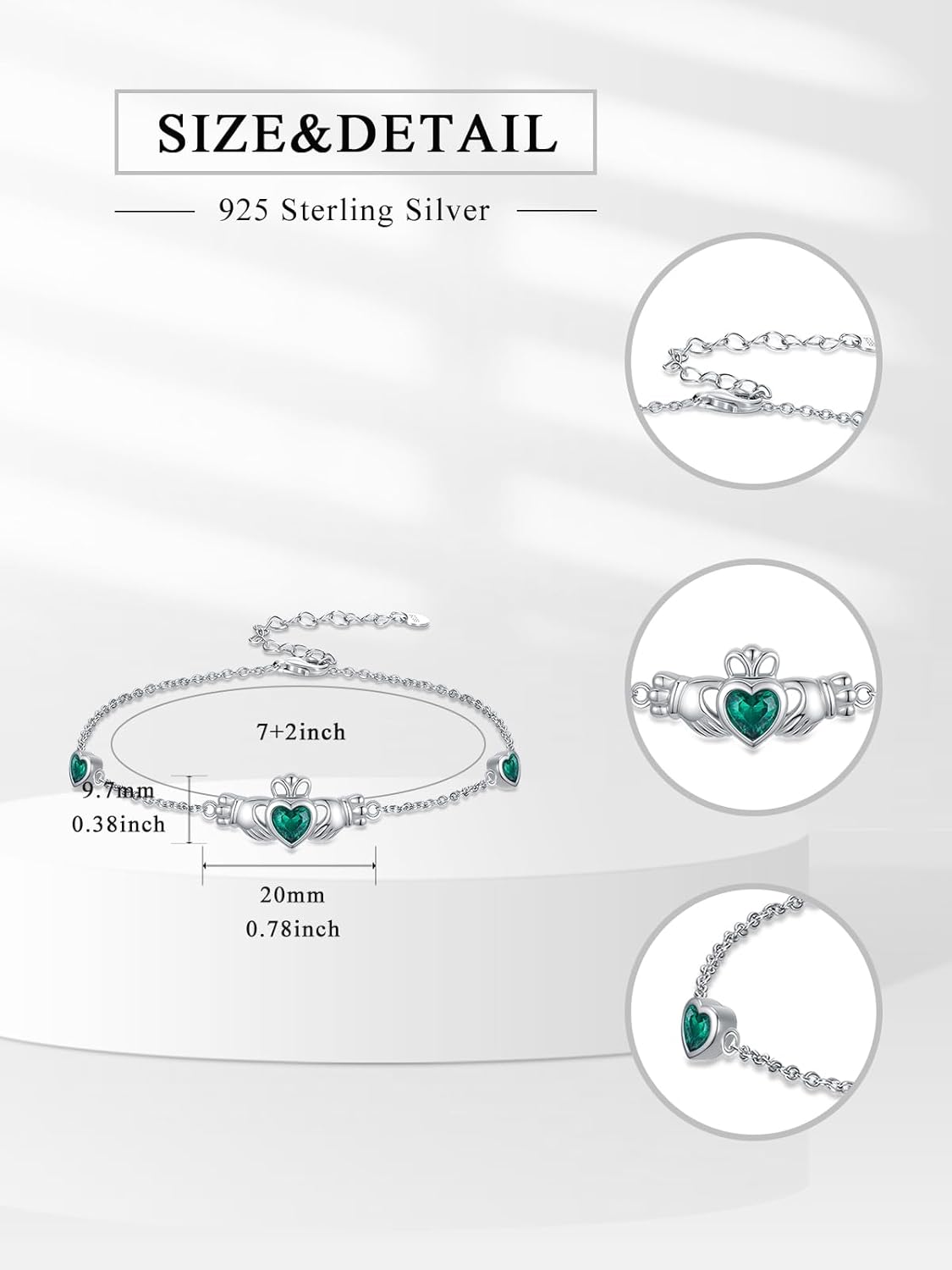 Infinity Love Heart/Claddagh Bracelet for Women 925 Sterling Silver Charm Link Bracelet Adjustable Valentine’s Day Jewelry Gift for Her - Image 4