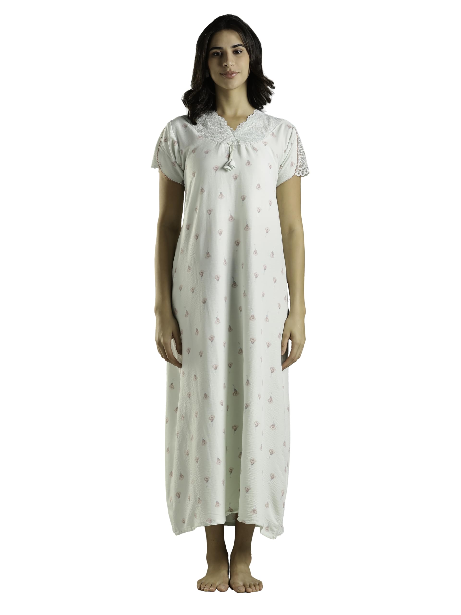 - Women's Premium Bamboo Cotton Nighty for Women Stylish | Floral Print Maxi Night wear for Women | Full Length Night Gown | Pocket Nighty for Women (Bamboo Cotton-651)