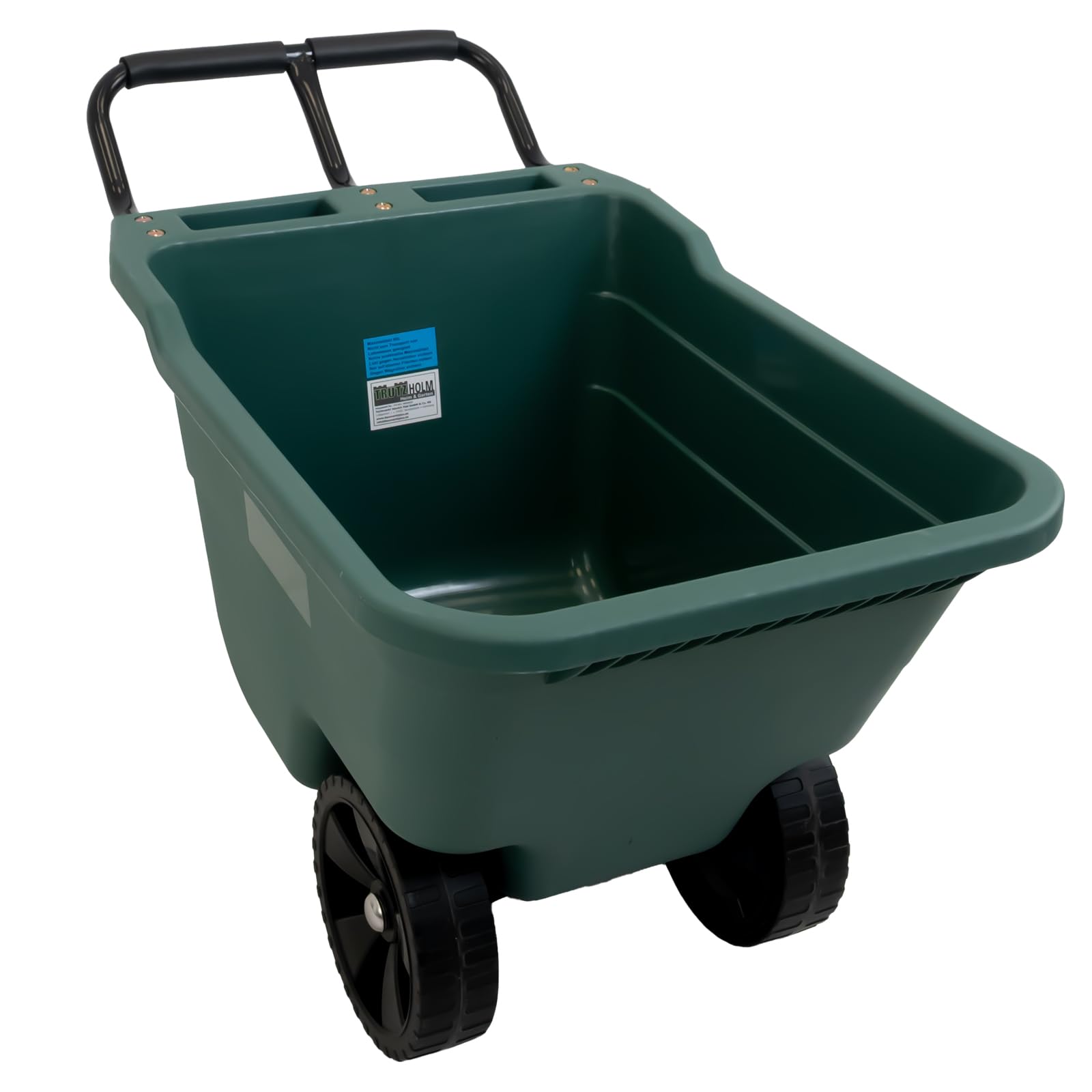TRUTZHOLM Gartenwagen Transportwagen Schubkarre 250 kg Tragkraft – robuste Kunststoffwanne 98x55x64 cm, Stahlgriff grau gepolstert, 8 kg Gewicht, kippsicher, ideal für Erde, Laub, Holz, Einhandkarre