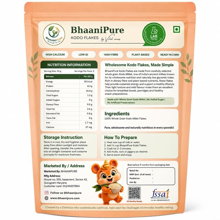 Image of Kodo Millet Flakes 250g | Gluten Free Kodo Poha Cereal | High Fiber Vegan Breakfast | Nutritious Millet Flakes
