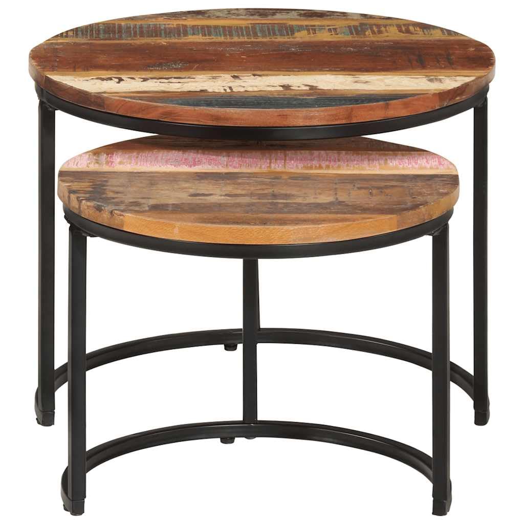 Lot de 2 tables basses en bois vieilli massif, deux tailles