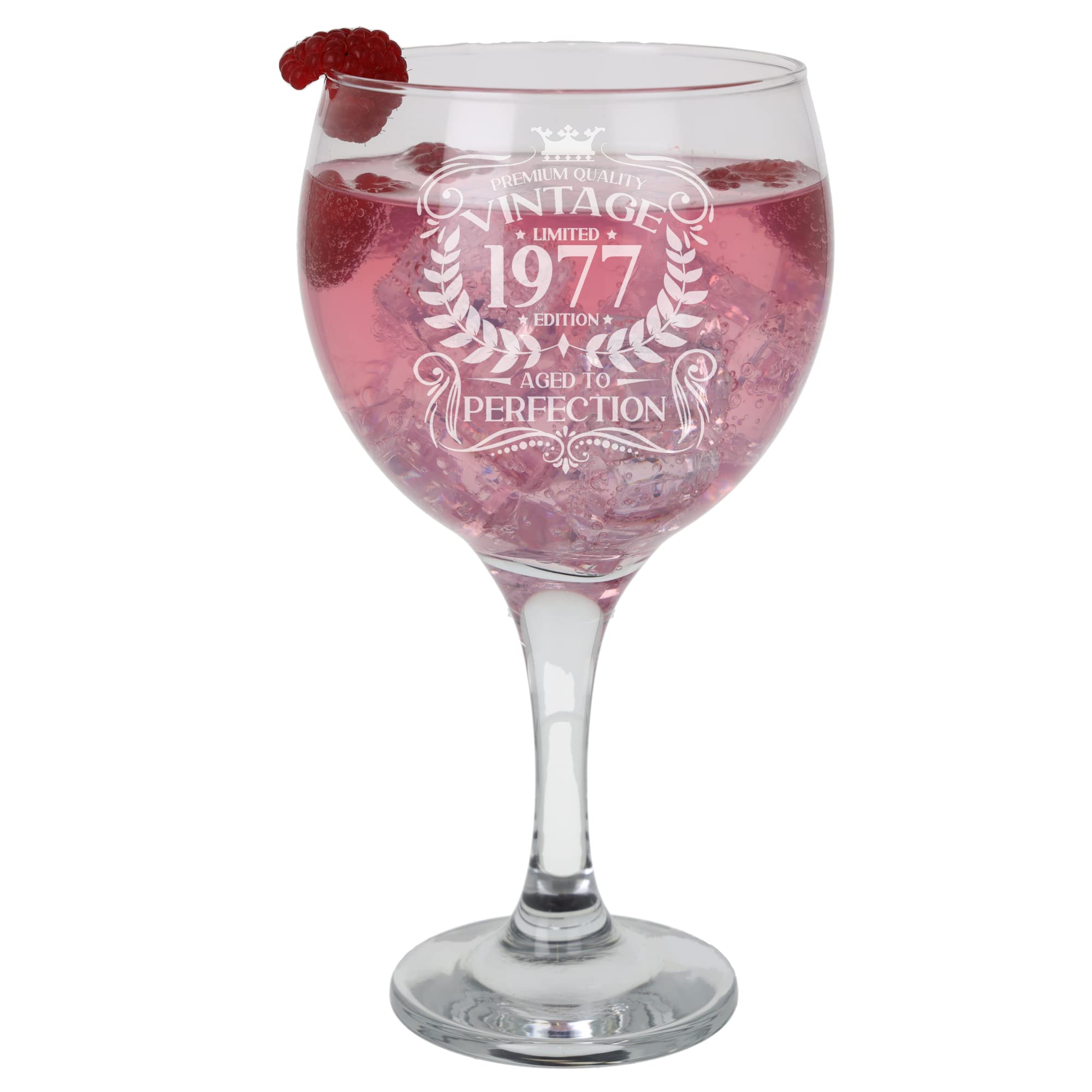 49th Birthday Gift Vintage 1977 Aged to Perfection Engraved Large Gin Glass Present for 49 Year Old Etched 645ml Gin Goblet — image 1