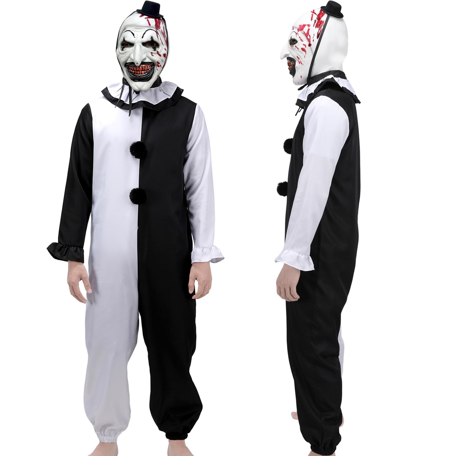 SINSEN Disfraz de terrifier para niños, disfraz de payaso artístico con máscara, cuchillo falso, guantes de juguete, disfraz de payaso asesino, disfraz de Halloween para niños y niñas de 4 a 12 años