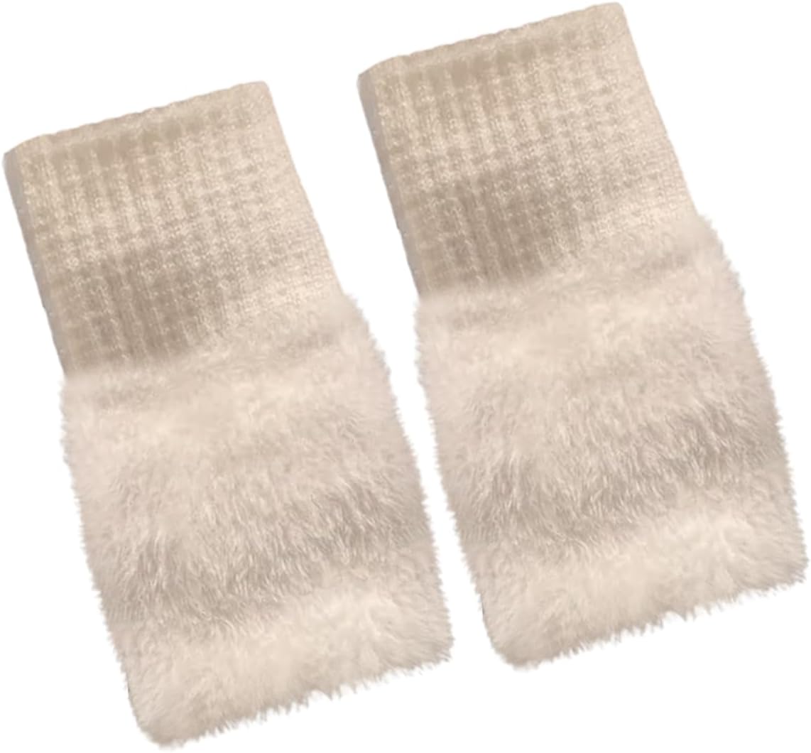 Plush Half Finger Gloves, Women Winter Fleece Soft Fingerless Warm Gloves for Working Running Biking Driving