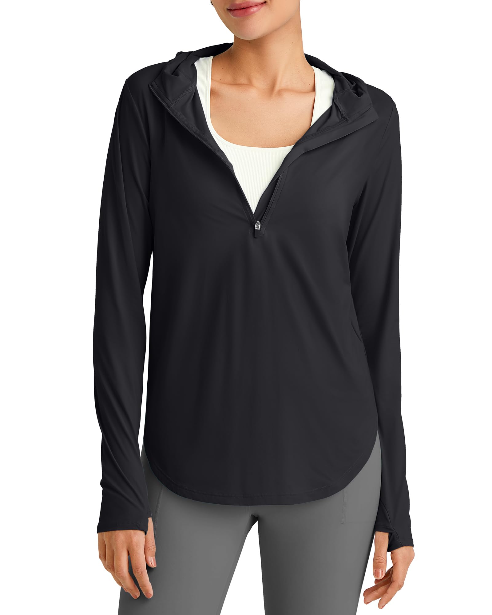 Skimetic Womens UPF 50+ Sun Shirts with Hoodie Long Sleeve Workout Tops Half Zip Rash Guard Hiking Fishing-image-29