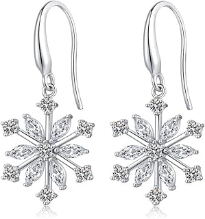 Women Snowflake Earrings CZ Christmas Stud Earrings 925 Sterling Silver Cubic Zirconia Stud Earring 925 Sterling Silver CZ Snowflake Drop Earrings Winter Snowflake Drop & Dangle Earrings 925 Sterling Silver Snowflake Drop Earrings For Women Girl Christmas