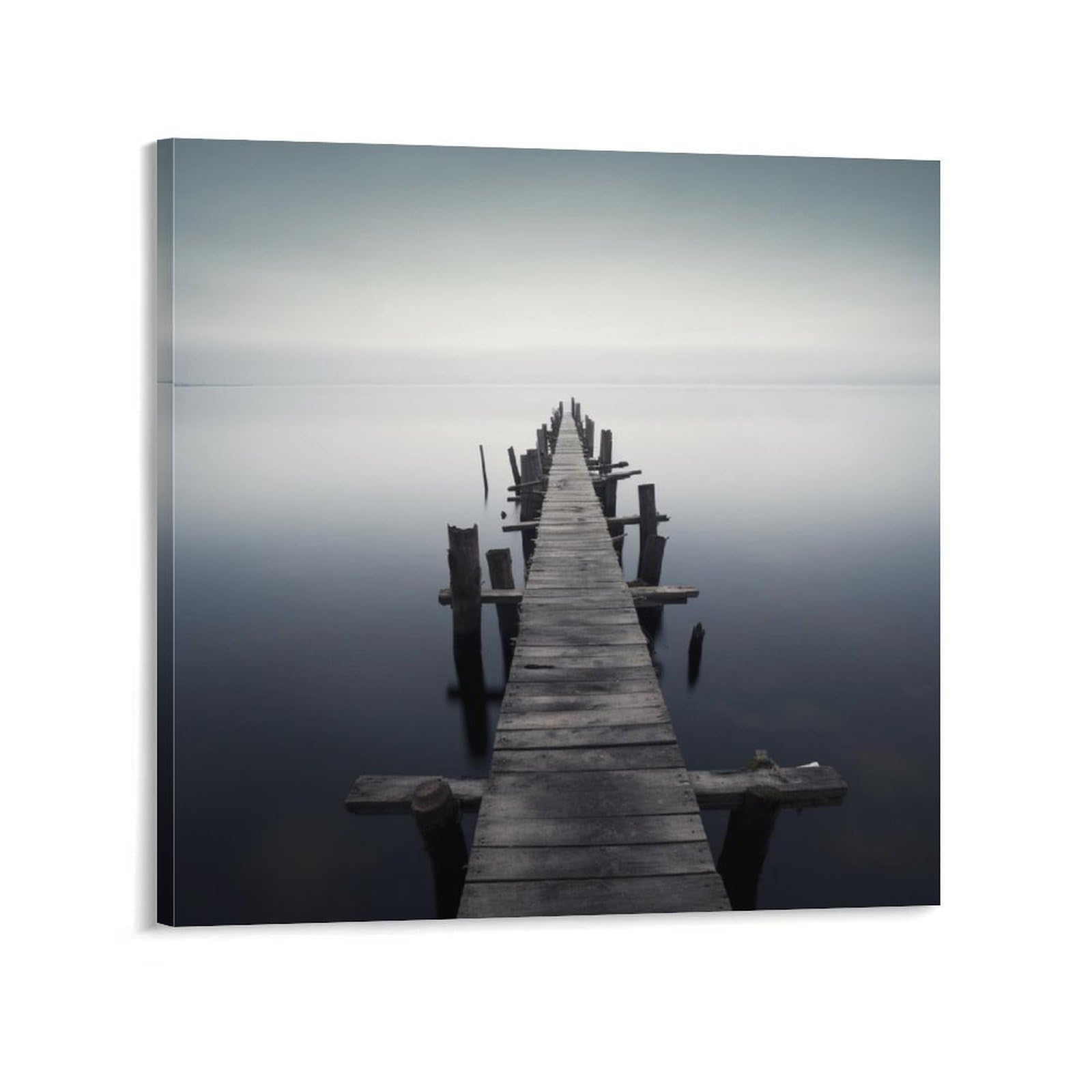 Old Wood Pier Above Calm Water Canvas Wall Art for Bedroom 20x20inch(50x50cm) Canvas Prints Artwork for Walls Modern Picture Artwork Painting for Living Room Aesthetic Wall Paintings for Bathroom Kitc