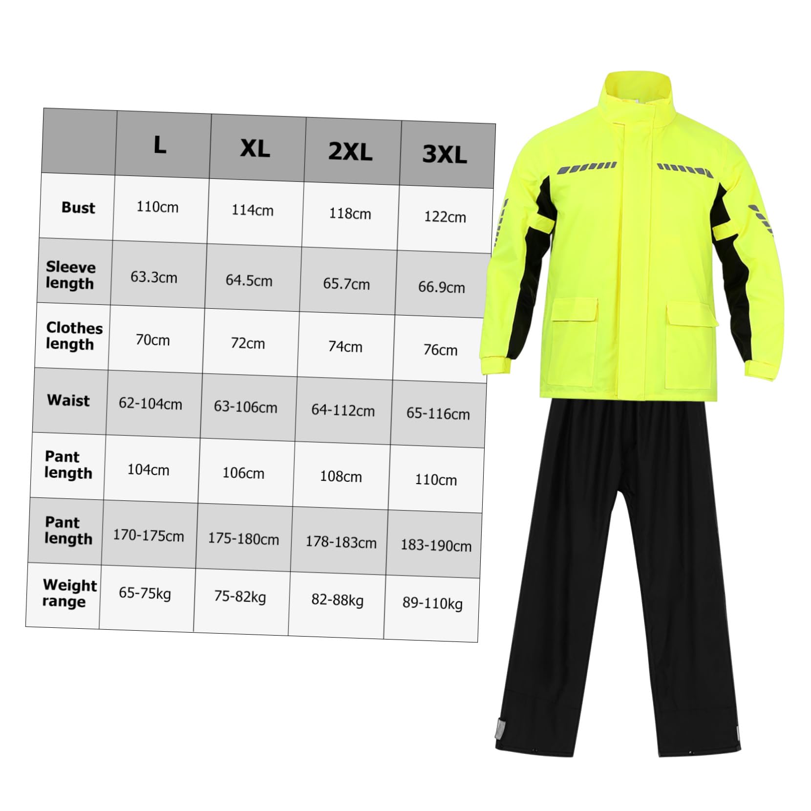 OUNONA Tenue Pluie Homme Imperméable Cyclisme avec Pantalon et Veste Réfléchissants Coupe-Vent Protection Fortes Pluies et Sécurité Nocturne