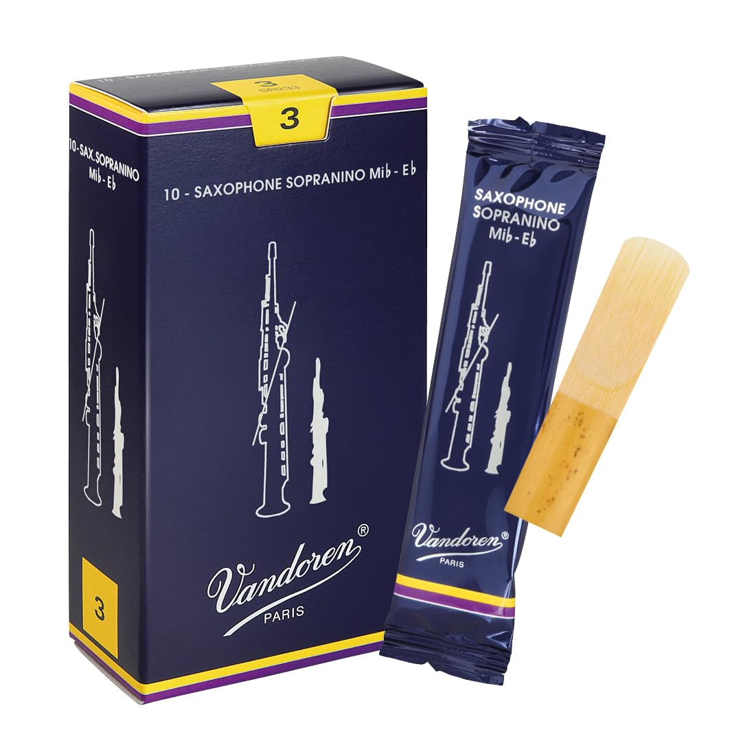 Vandoren SR233 Traditionell Sopranino-Saxophonblätter, 10 Einheiten, Stärke 3