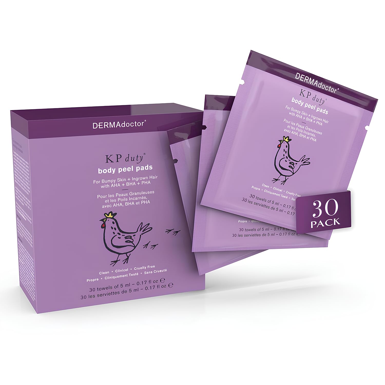 KP Duty High Potency Daily Body Peel by DERMAdoctor for Women - 30 x 6 ml Pads