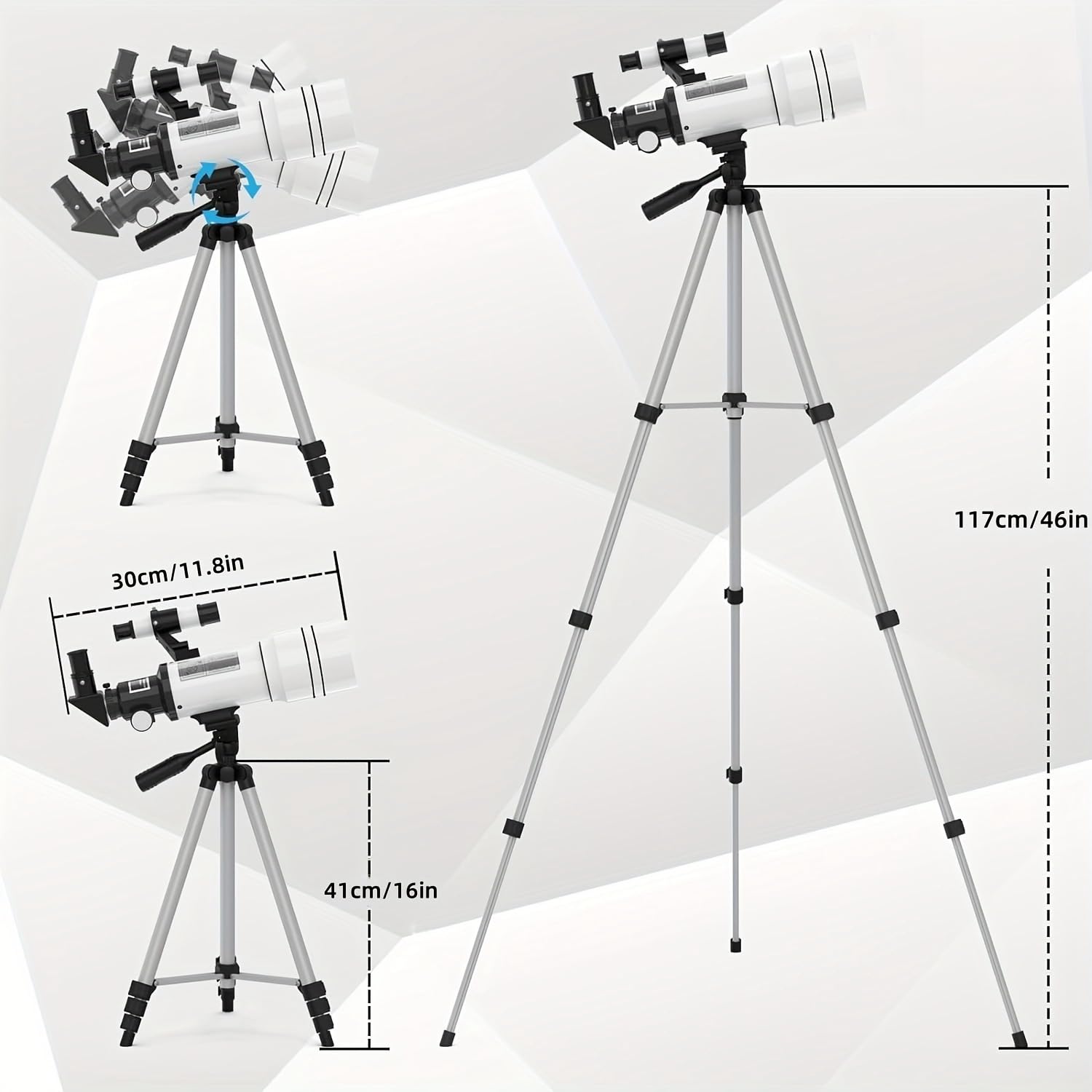 Teleskop dla dzieci, dorosłych i początkujących, 70 mm Aperture (otwór), teleskop astronomiczny z powiększeniem 15X-150x, statyw (regulacja wysokości 41-117 cm) i adapter do smartfona wraz z