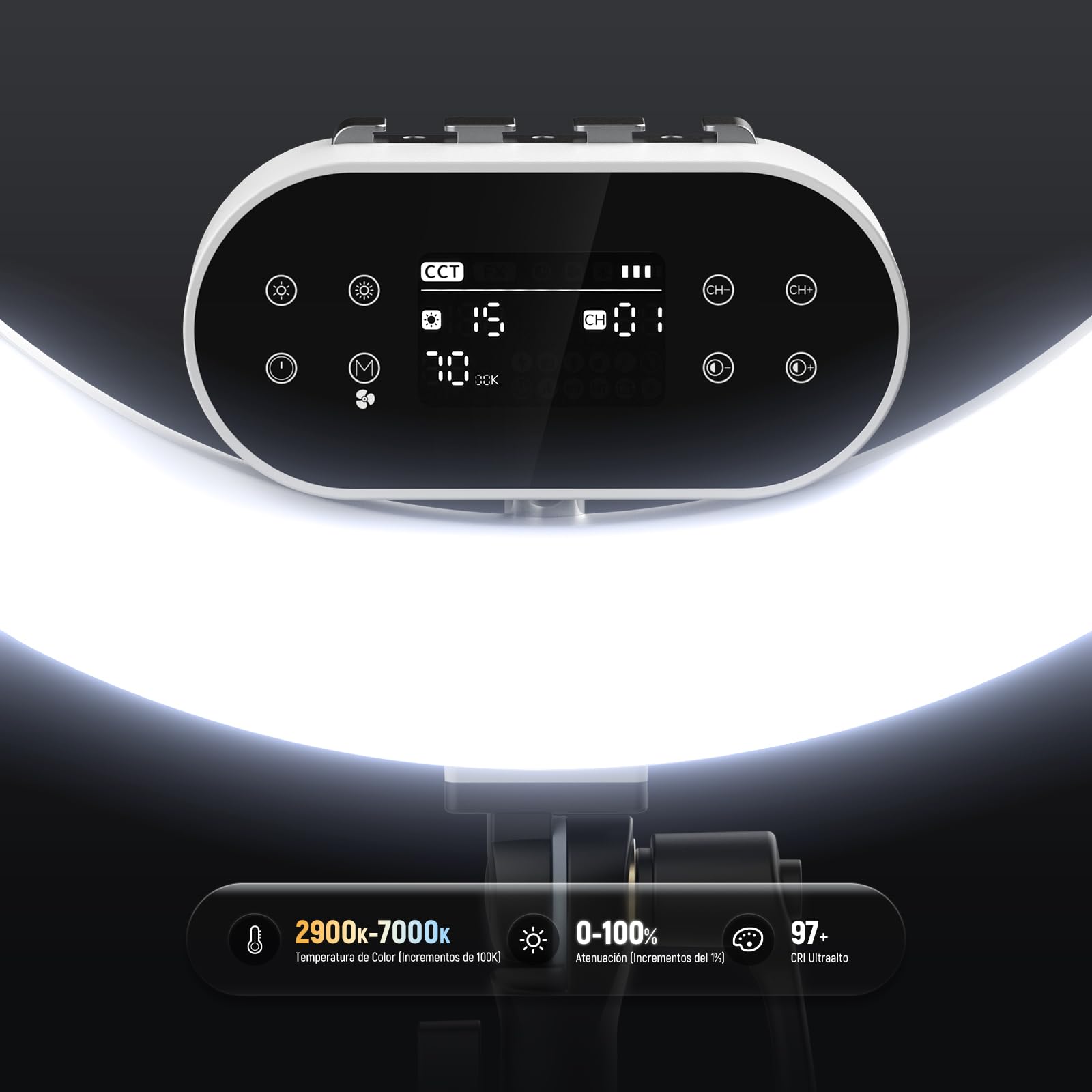 NEEWER 19" 100W Aro Luz LED con Trípode & 3 Soportes Teléfono Compatible con iPhone, 2900-7000 K CRI97+, App & 2,4G Control, Ideal para Selfis Grabación Vídeo Maquillaje Streaming, RH100
