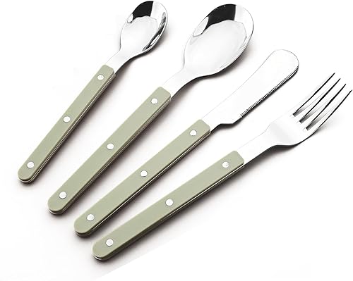 Miniatura 10 de Snplowum Juego de cubiertos de 24 piezas con mango de plástico para 6, juego de cubiertos de acero inoxidable con espejo que incluye