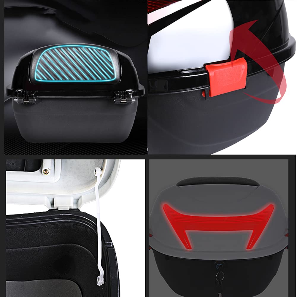 Baul Portacascos para Motos, Baúl Universal Moto Tour Tail Box Top, Baúl para Scooter con 2 Llaves,Azul,37x41x27cm