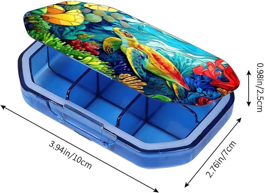 This Portable Colorful Coral Reef Sea Turtle Pattern 6 Compartment Pill Box Can Be Placed in A Pocket Or Wallet to Store Vitamins, Medicines Health Supplements Other Medications. image 3