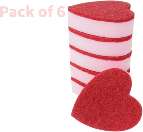 Miniatura 4 de Esponja en forma de corazón, limpiador de cocina de doble cara para lavar platos, ollas, sartenes y limpieza general del hogar, rosa (paquete de 6)