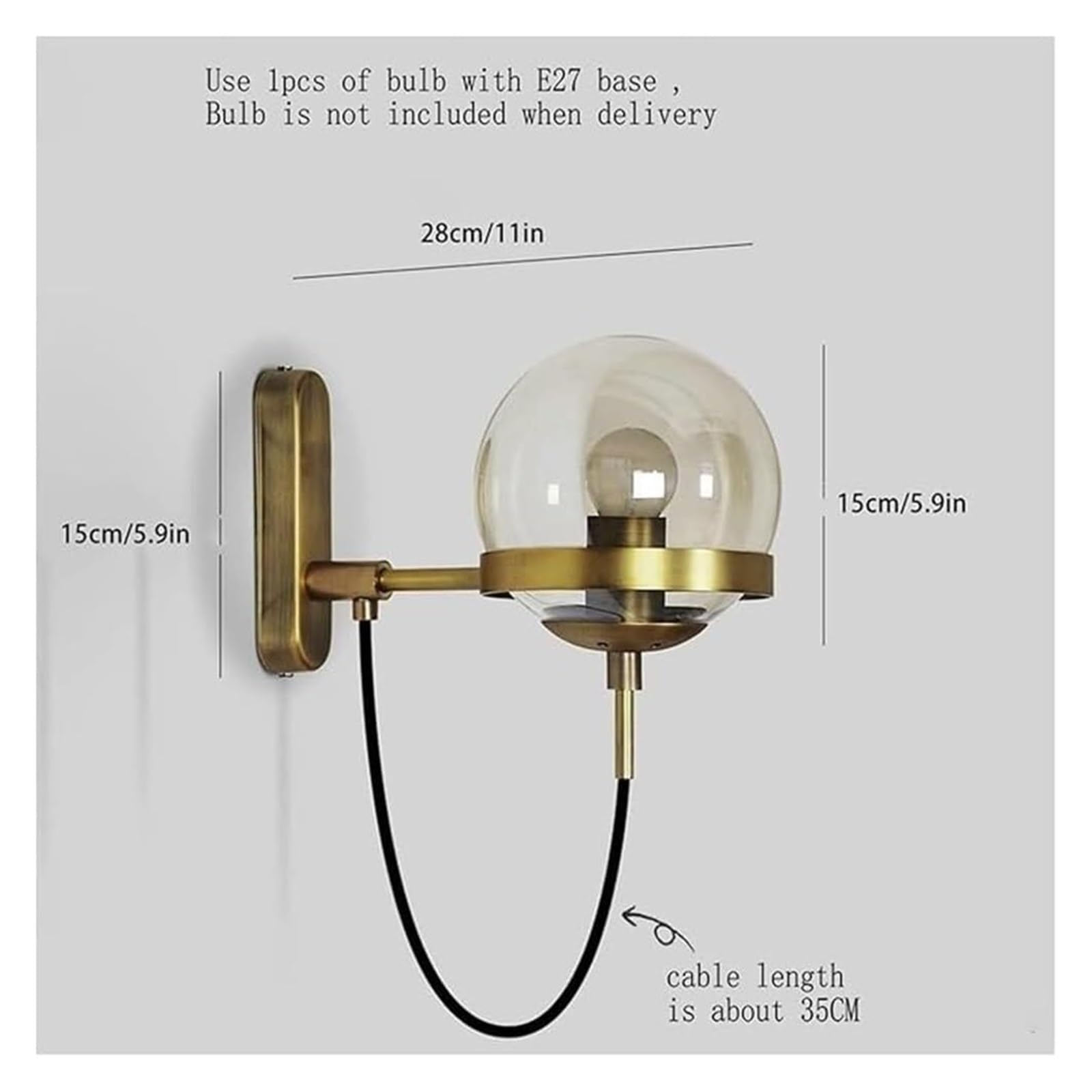 Lampa ścienna wewnętrzna, nowoczesna lampa ścienna z metalu ze szklanymi kulkami w stylu retro, industrialnym, do sypialni, jadalni, salonu, dekoracji na zewnątrz