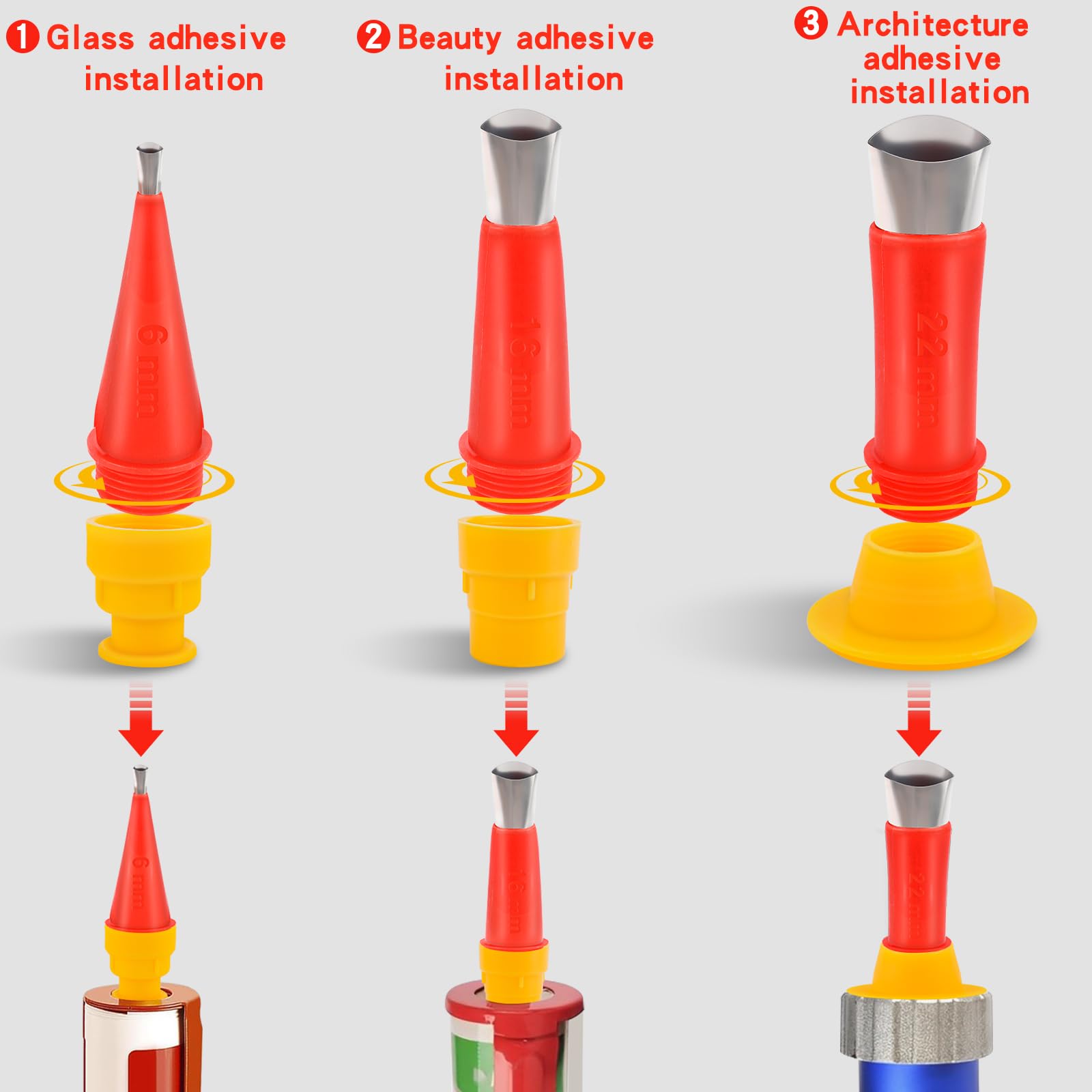 Set Di 22 Dgelli in Silicone in Acciaio Inox, Ugelli in Gomma Integrati, Inox Per Guarnizioni, Ugelli Per Guarnizioni Universali Per Sigillatura Della la Casa, per Finestre, Cucina, Bagno