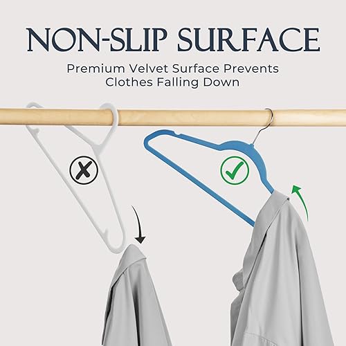 Miniatura 2 de HOUSE DAY Tranquil - Perchas de terciopelo azul, paquete de 60 perchas antideslizantes de fieltro resistentes para abrigos, perchas delgadas de alta