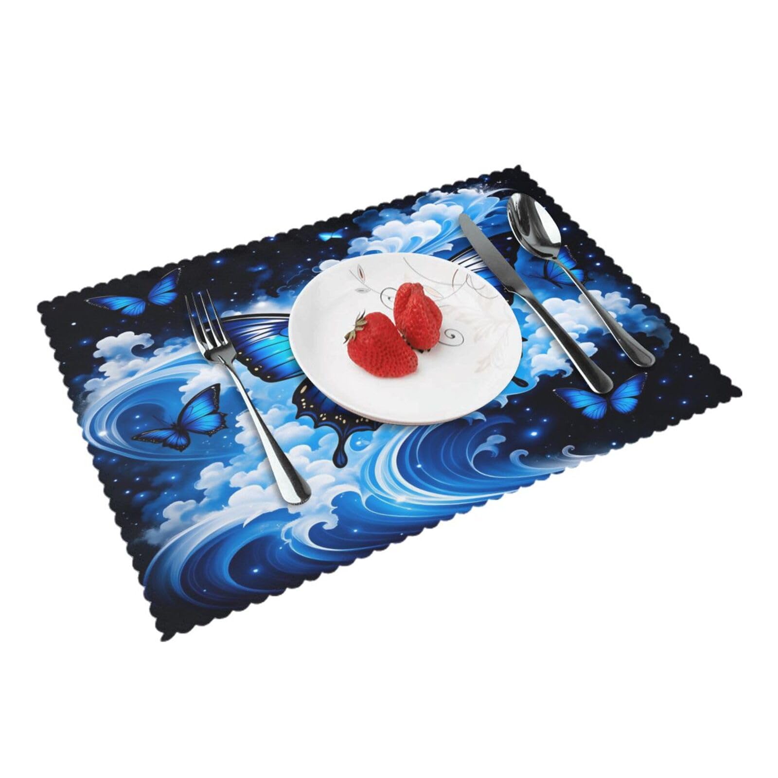 Blue Butterfly Placemats Set of 4 Print Table Mats Place Mats Table Decor for Kitchen Dining 12X18 in