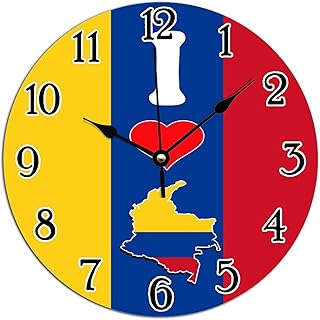 City Souvenir Gift Decorative Wall Clock Colombia Flag PVC Art Clocks I Love Colombia Wall Clocks Quality Quartz Battery Operated Silent Clock for Living Room 12x12in
