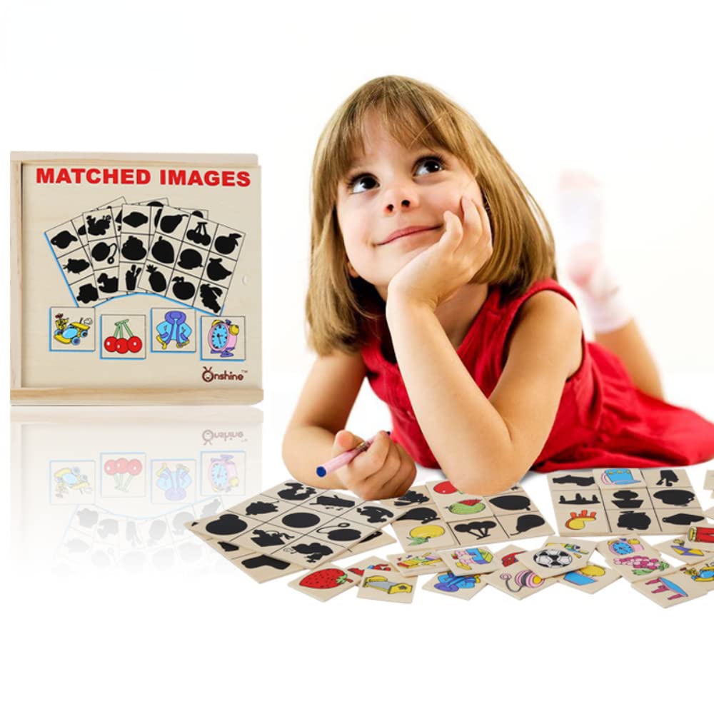 Montessori Find The Shadow Shape Matching Game Wooden Puzzle Card Picture Shadow Correspondence Box Educational Cognition Toy for Children
