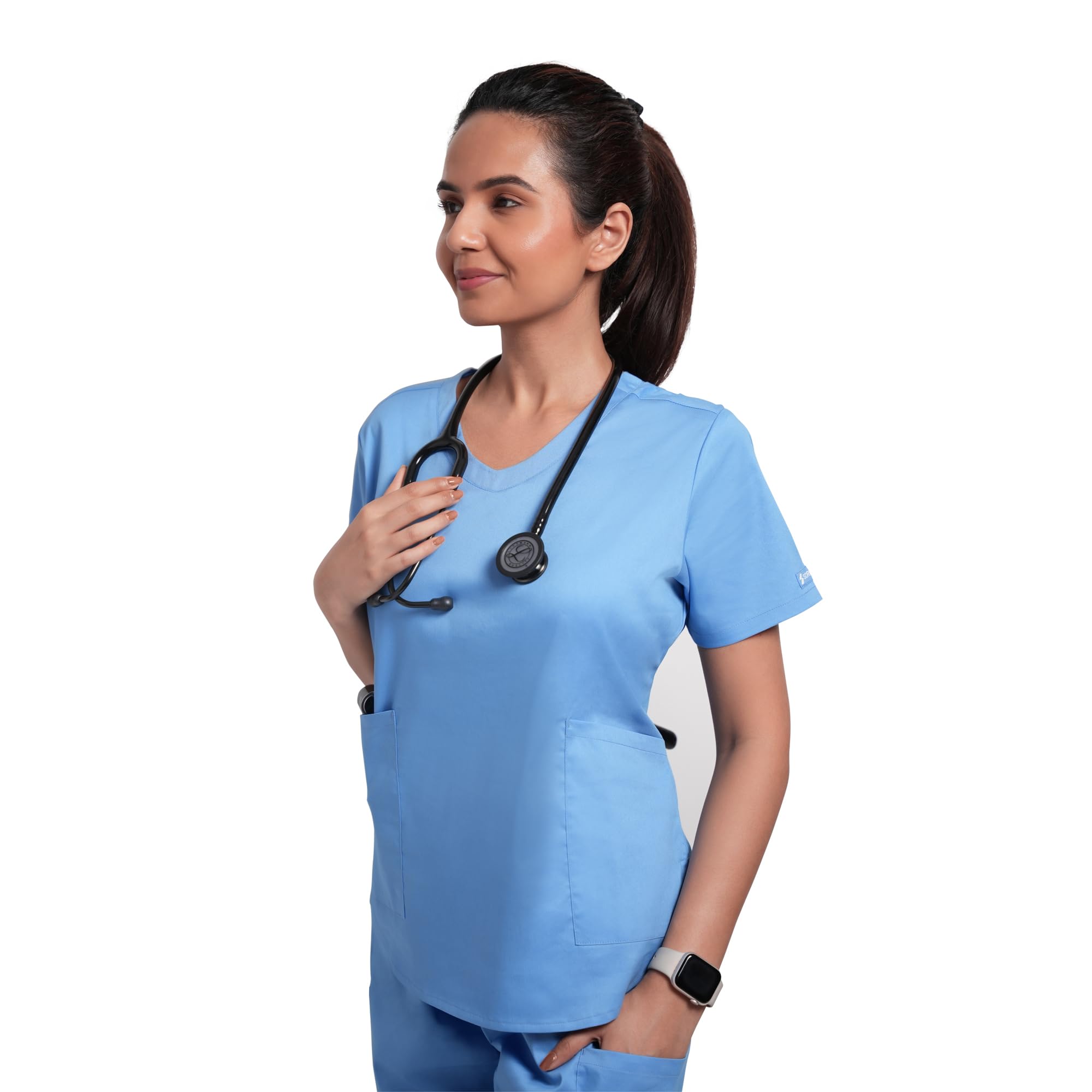 ScrubStory Womens 2-Pocket Classic Fit Scrub Top, Size S (Ceil Blue), V-Neck| Stain and Water Repellant | Scrubs for Doctors Female, Nurse, Lab, OT Professionals (B0D2J7NN36) Amazon Price History, Amazon Price Tracker