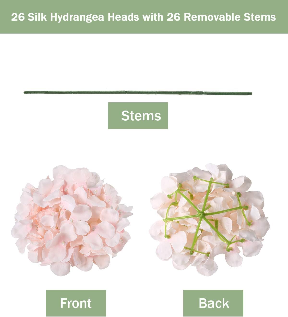 Auihiay 26 Pieces Hydrangea Artificial Flowers Pink Silk Flowers Artificial Flowers Heads with Stems for Home Wedding Party Decorations - Image 2