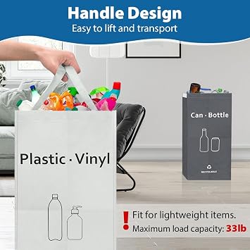 2 Pack Recycling Bags with Handle Separate Sorting Organizer Woven Waste Reusable Recyle Bins Bag for Kitchen Home Office