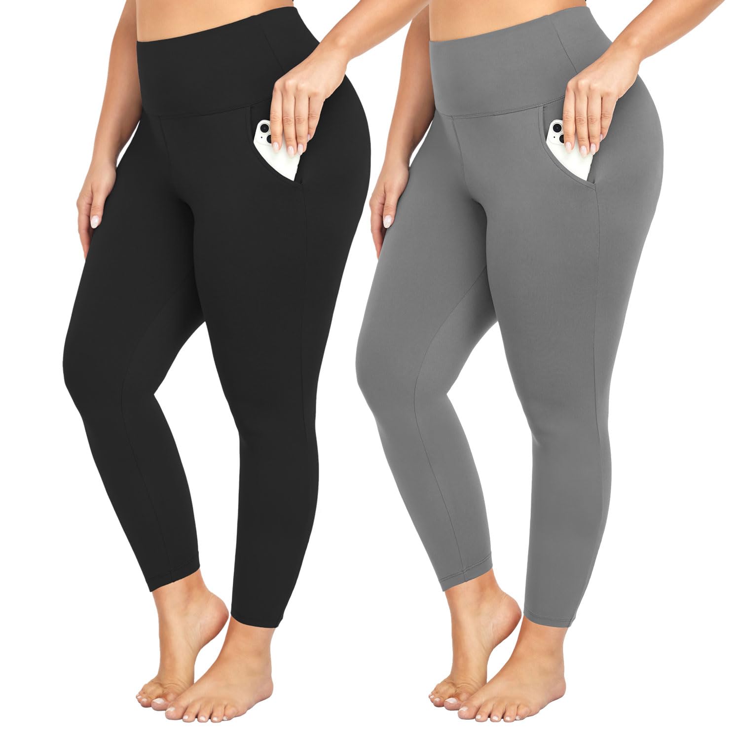 yeuG Plus Size Leggings for Women-Stretchy X-Large-4X Tummy Control High Waist Spandex Workout Black Yoga Pants