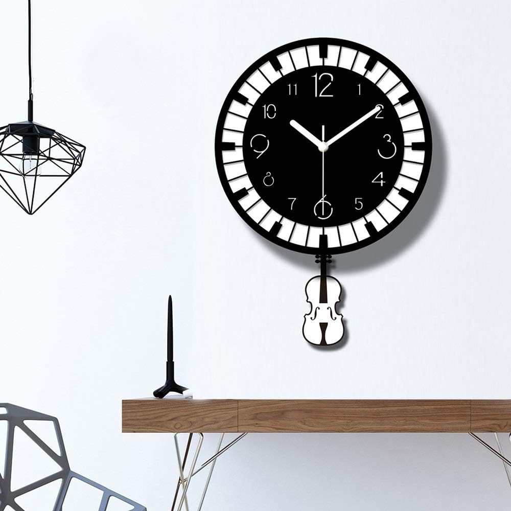 Wall Clock Swing Music Violin Acrylic Wall Clock Black White Keys Nordic Modern Home Living Dining Room Decorations 30 * 43cm Quiet Creative Simple Fashion