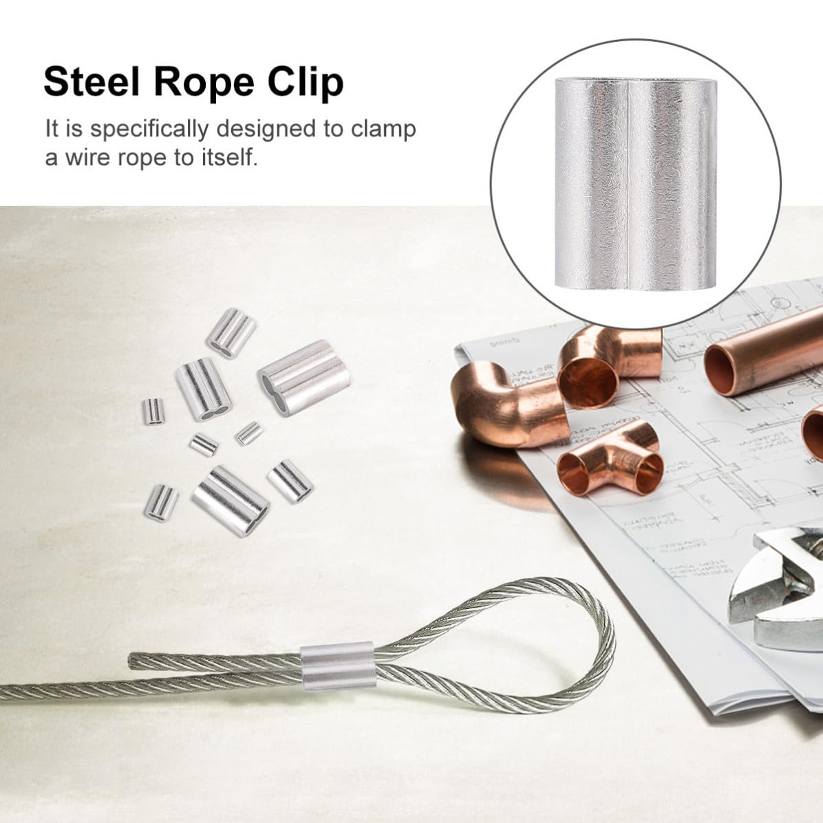 de Abrazaderas Piezas Resistentes Corrosión de Cable de Acero Inoxidable 320 con Manguito de Aluminio Doble Orificio para Bodas y Trabajos Agrícolas