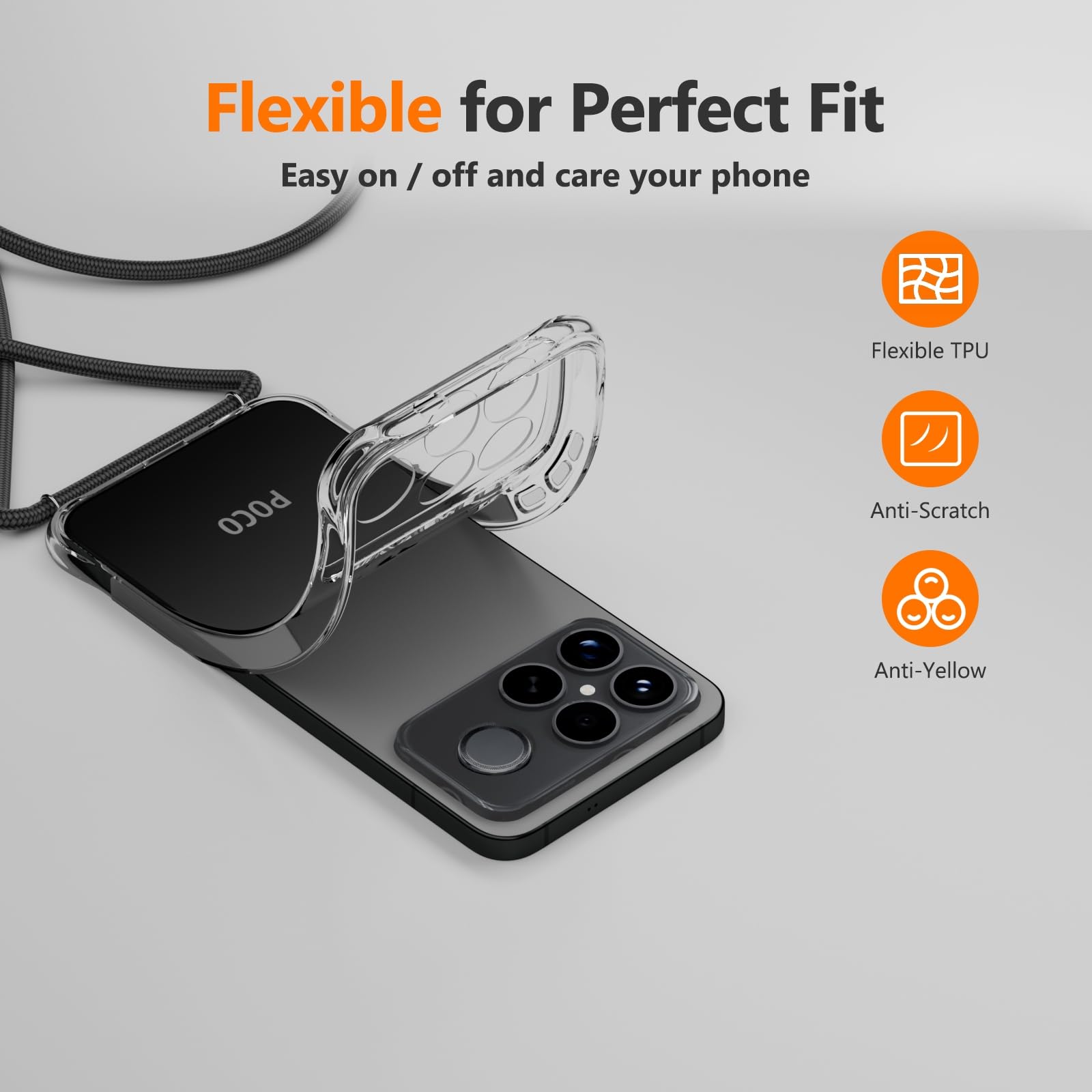 Etui kompatybilne ze sznurkiem Xiaomi Poco F8 Ultra, niebieskie | Etui na telefon ze smyczą, przezroczyste, silikonowe, odporne na uderzenia, poduszki powietrzne, wzmocnione rogi