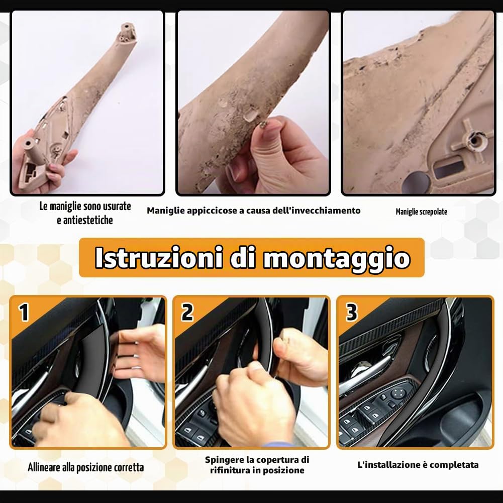 Nero Maniglia Interna Porta per Series 3 F30/F31/F34/F80:320,328,330,335,M3 (2012-2018) and 4 Series F32/F33/F36/F82/F83:428,435. M4 (2014-2017)