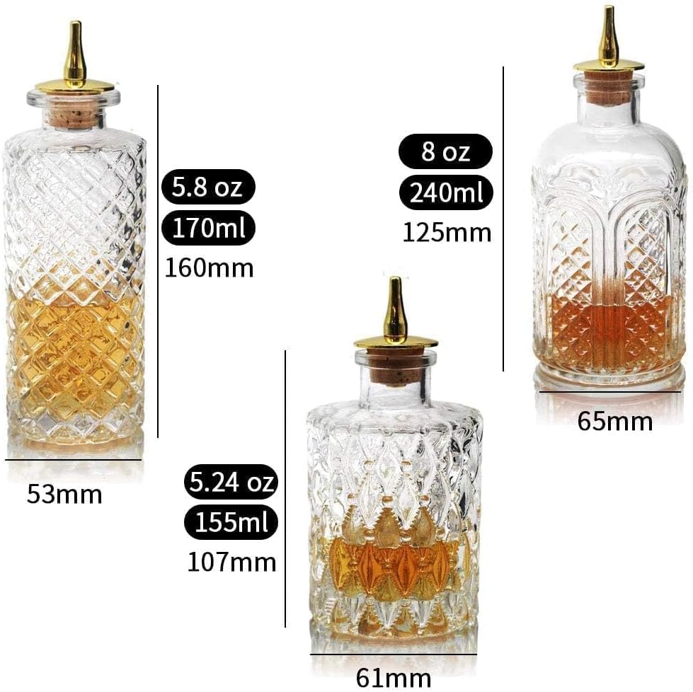 SuproBarware Bitters Bottle for Cocktails - Glass Dasher Bottles with Dash Tops, Great for Bartender,Home Bar
