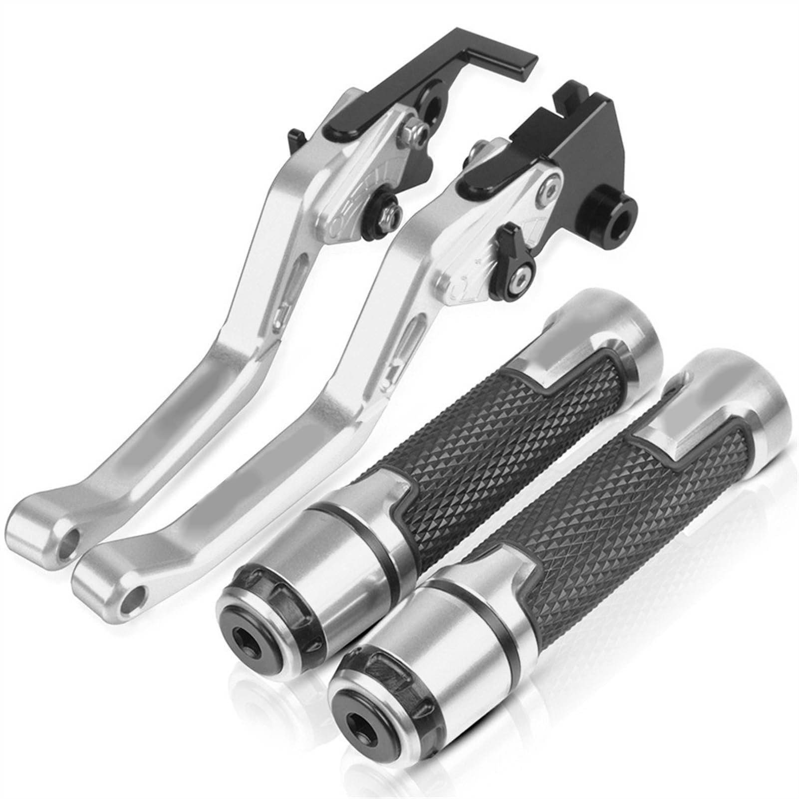 Pioyerg Silver Compatible For Honda Cb1 Cb400f Cb400 F 1989 1990 1991 Motorcycle Short Brake Clutch Levers Handle Grips Handlebar Ends Accessories Cnc With (Silver)