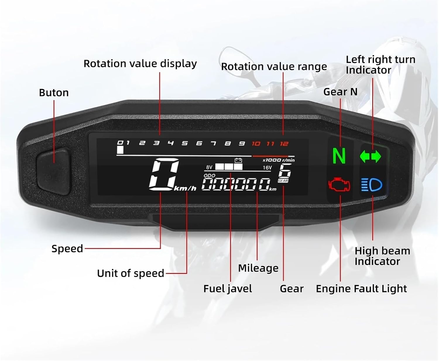 Motorcycle Speedometer Gauge Motorcycle Dashboard Tachometer Display Tachometer Digital Meters Instrument Cluster Turn Signal Light Indicator Universa
