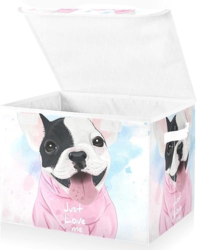 Miniatura 2 de Contenedores de almacenamiento grandes plegables con tapas, lindo bulldog francés, cestas de almacenamiento de acuarela, contenedores organizadores